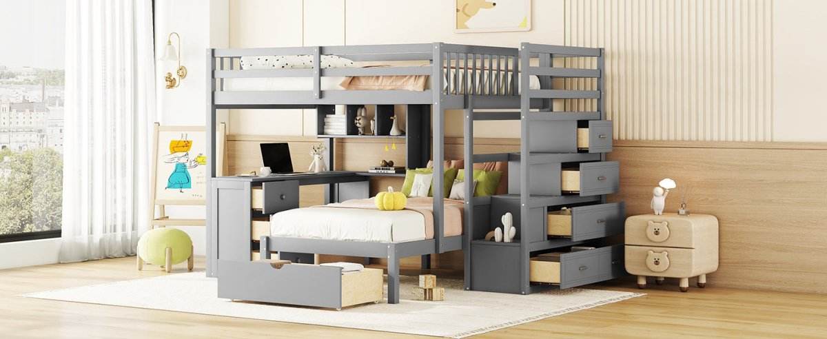 Full-Over-Twin Solid Wood Bunk Bed With Desk - Sleep Galleria