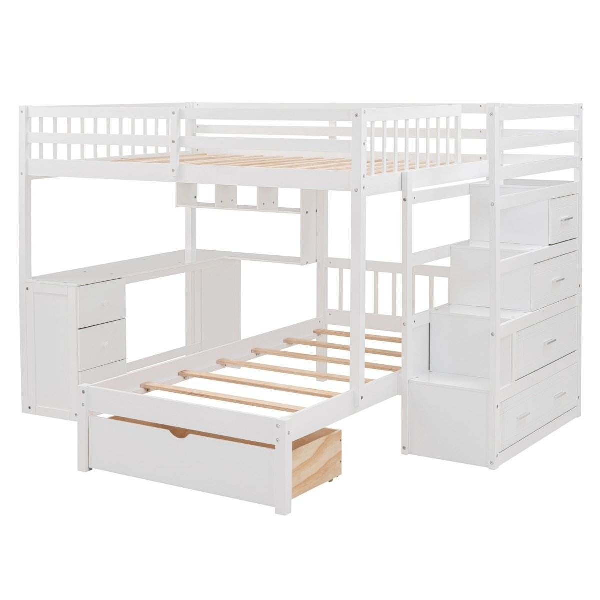Full Over Twin Solid Wood Bunk Bed With Desk And Storage - Sleep Galleria