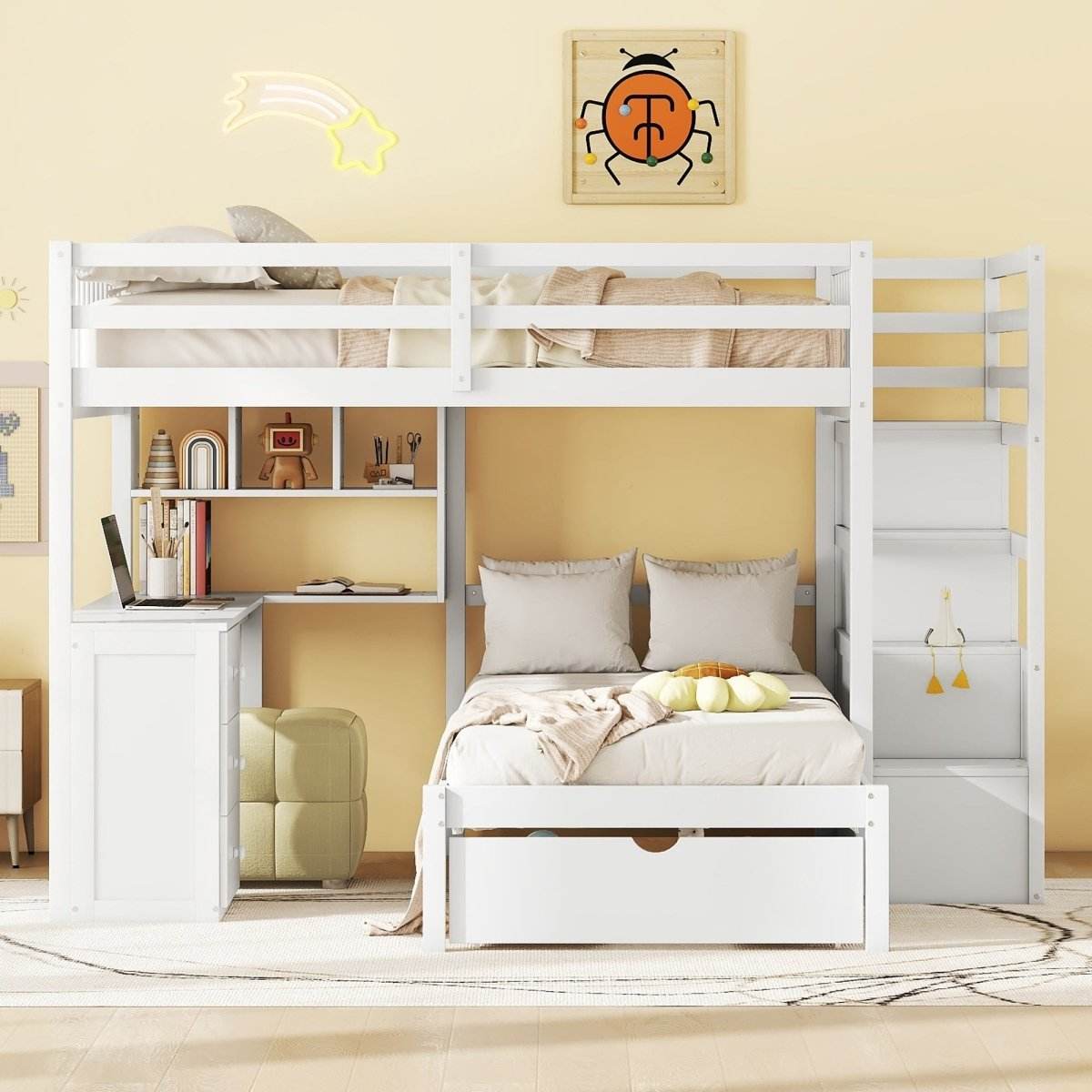 Full Over Twin Solid Wood Bunk Bed With Desk And Storage - Sleep Galleria