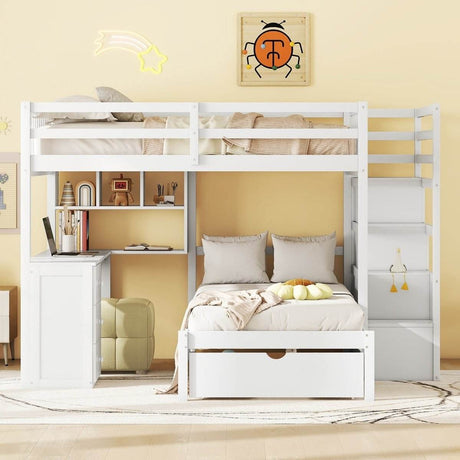 Full Over Twin Solid Wood Bunk Bed With Desk And Storage - Sleep Galleria