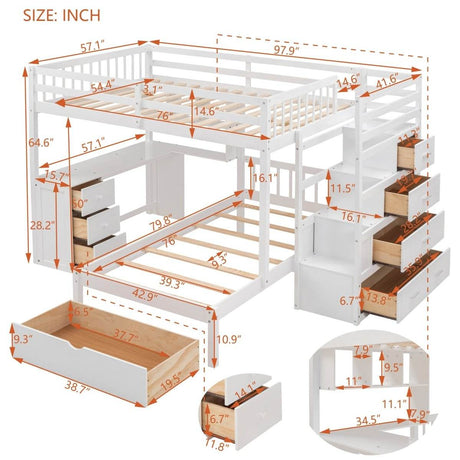 Full Over Twin Solid Wood Bunk Bed With Desk And Storage - Sleep Galleria