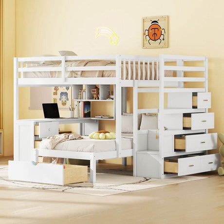 Full Over Twin Solid Wood Bunk Bed With Desk And Storage - Sleep Galleria