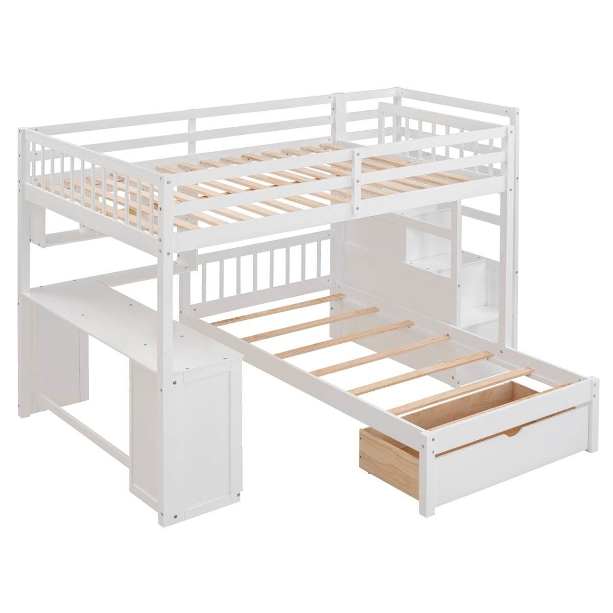 Full Over Twin Solid Wood Bunk Bed With Desk And Storage - Sleep Galleria