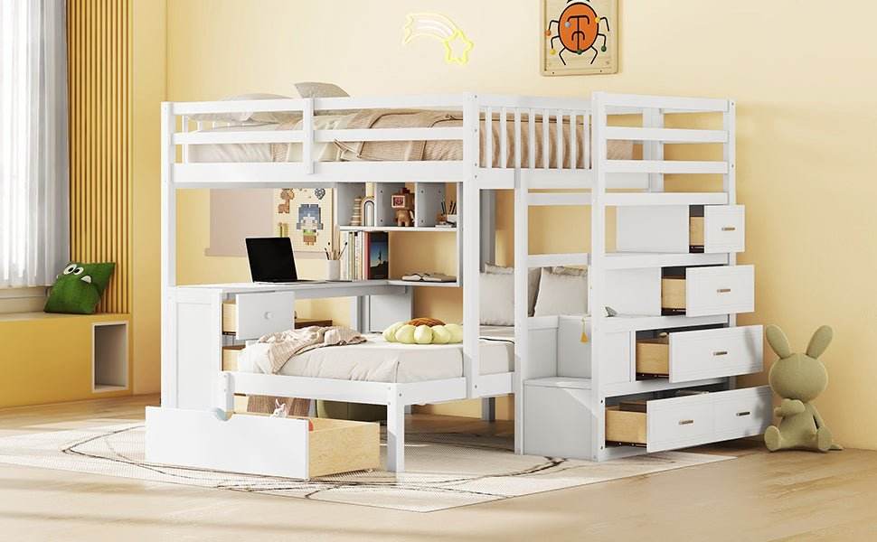 Full Over Twin Solid Wood Bunk Bed With Desk And Storage - Sleep Galleria