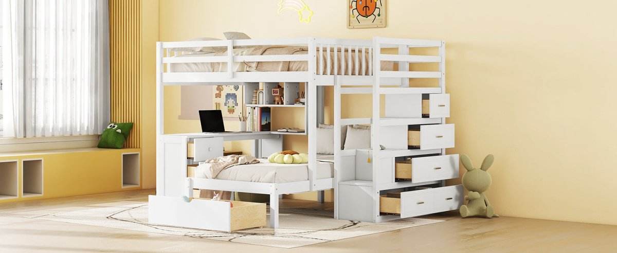 Full Over Twin Solid Wood Bunk Bed With Desk And Storage - Sleep Galleria