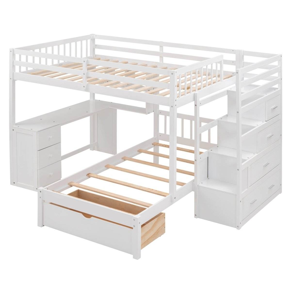 Full Over Twin Solid Wood Bunk Bed With Desk And Storage - Sleep Galleria
