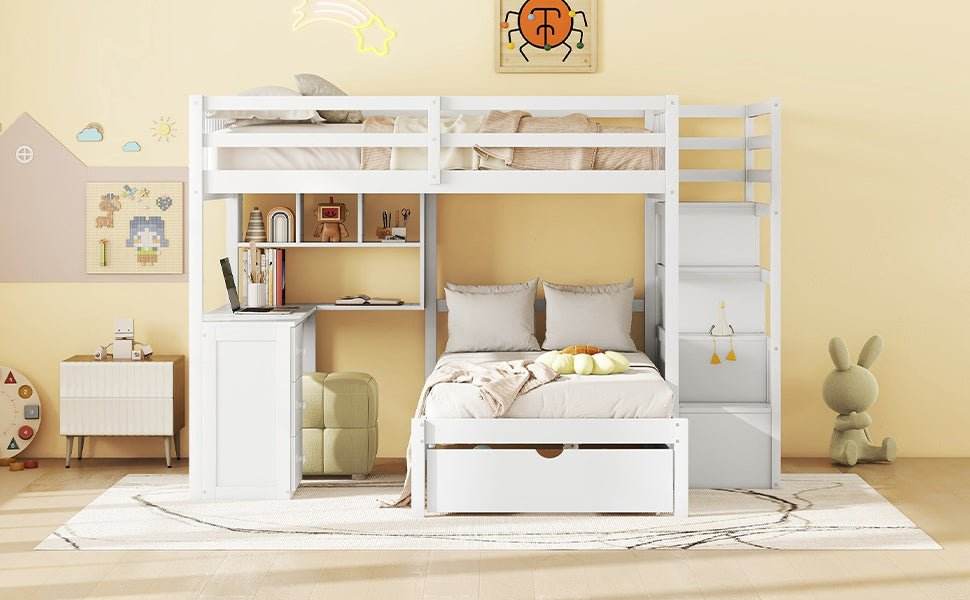 Full Over Twin Solid Wood Bunk Bed With Desk And Storage - Sleep Galleria