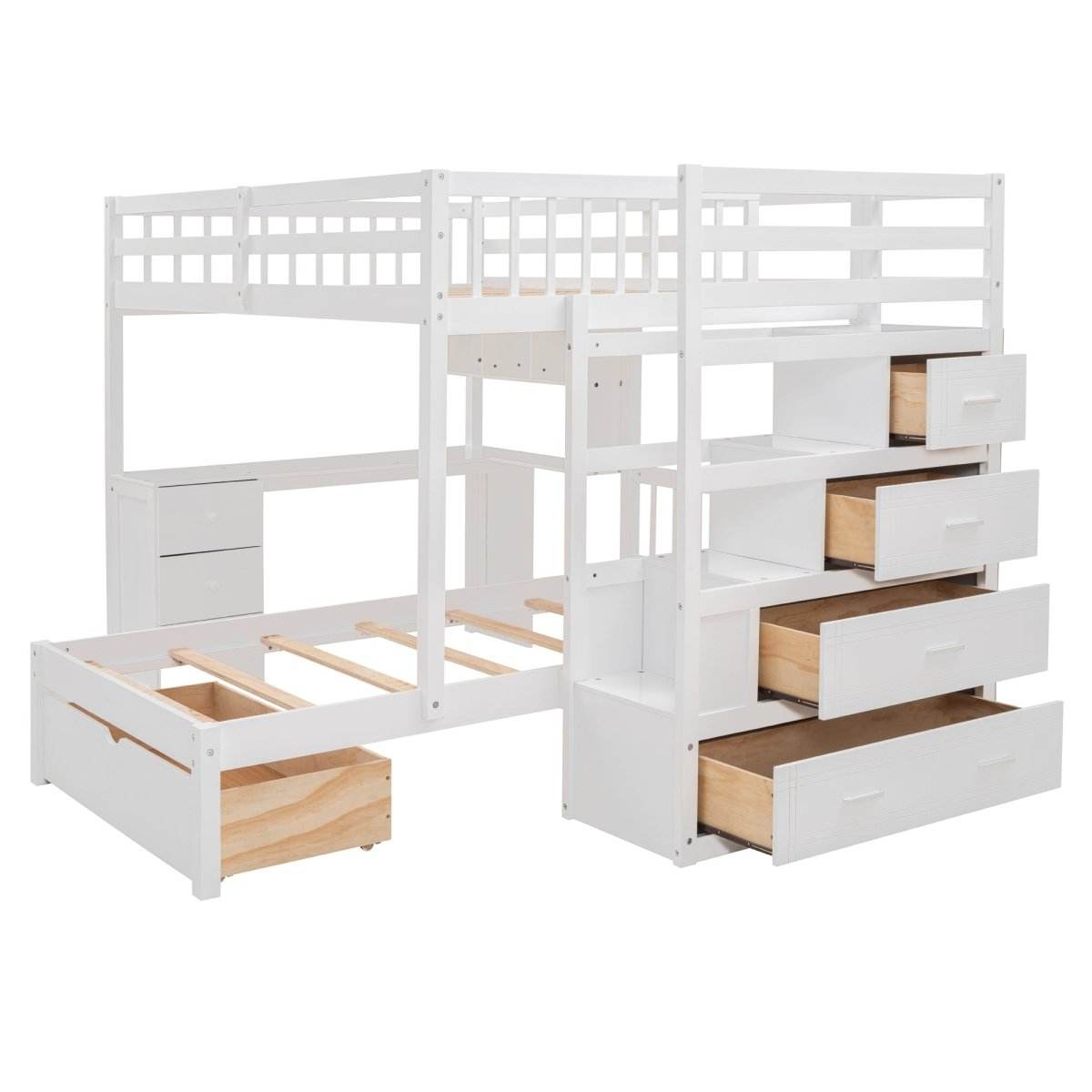 Full Over Twin Solid Wood Bunk Bed With Desk And Storage - Sleep Galleria