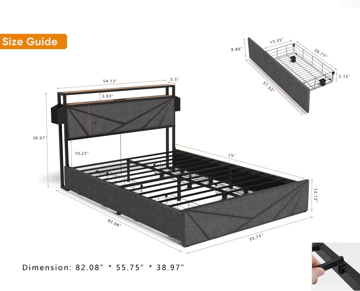 Full Storage Bed Frame With Charging Station Full - Zenvia - Omega Lifestyles