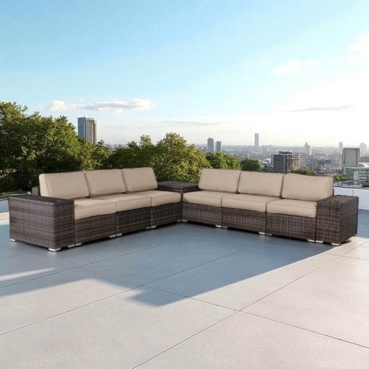 Fully Assembled 6 - Piece Espresso Wicker Patio Seating Group - Zenvia - Omega Lifestyles