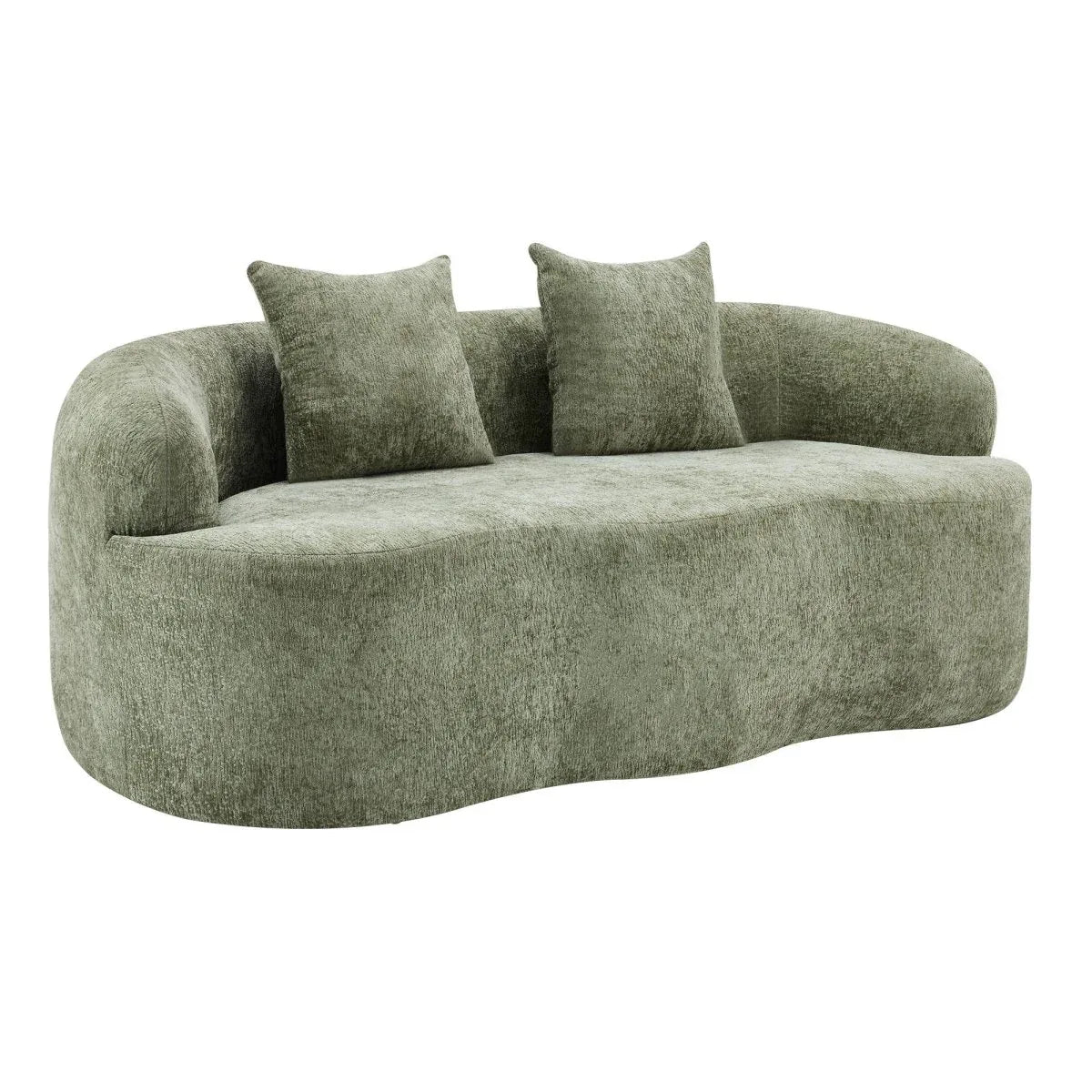 Green Curved Minimalist Foam Spring Loveseat With Pillows - Omega Lifestyles