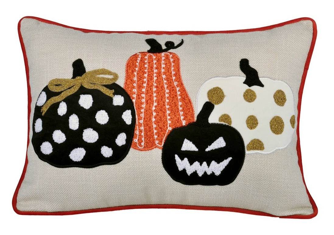 Halloween Pumpkin Embroidered Polka Dot Linen Throw Pillow - Zenvia - Omega Lifestyles