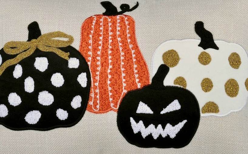Halloween Pumpkin Embroidered Polka Dot Linen Throw Pillow - Zenvia - Omega Lifestyles