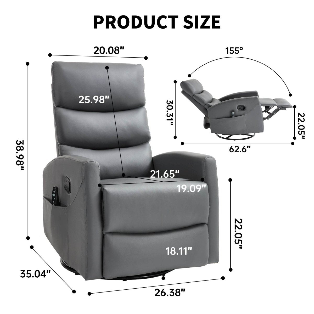 Heat Massage Recliner Chair With Swivel Rocker And Heat - Zenvia - Omega Lifestyles