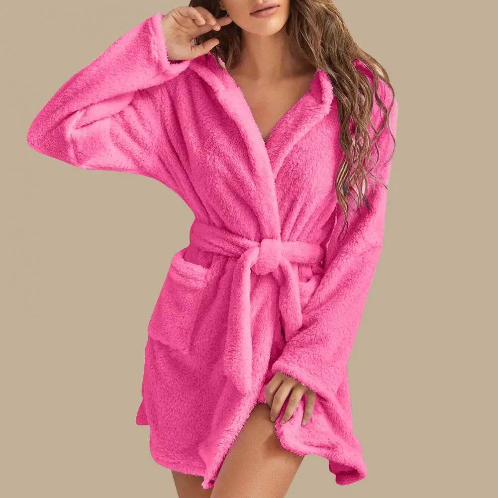 Hooded Plush Coral Fleece Women's Warm Nightgown - Omega Lifestyles