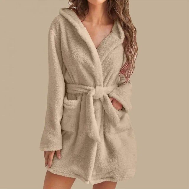 Hooded Plush Coral Fleece Women's Warm Nightgown - Omega Lifestyles