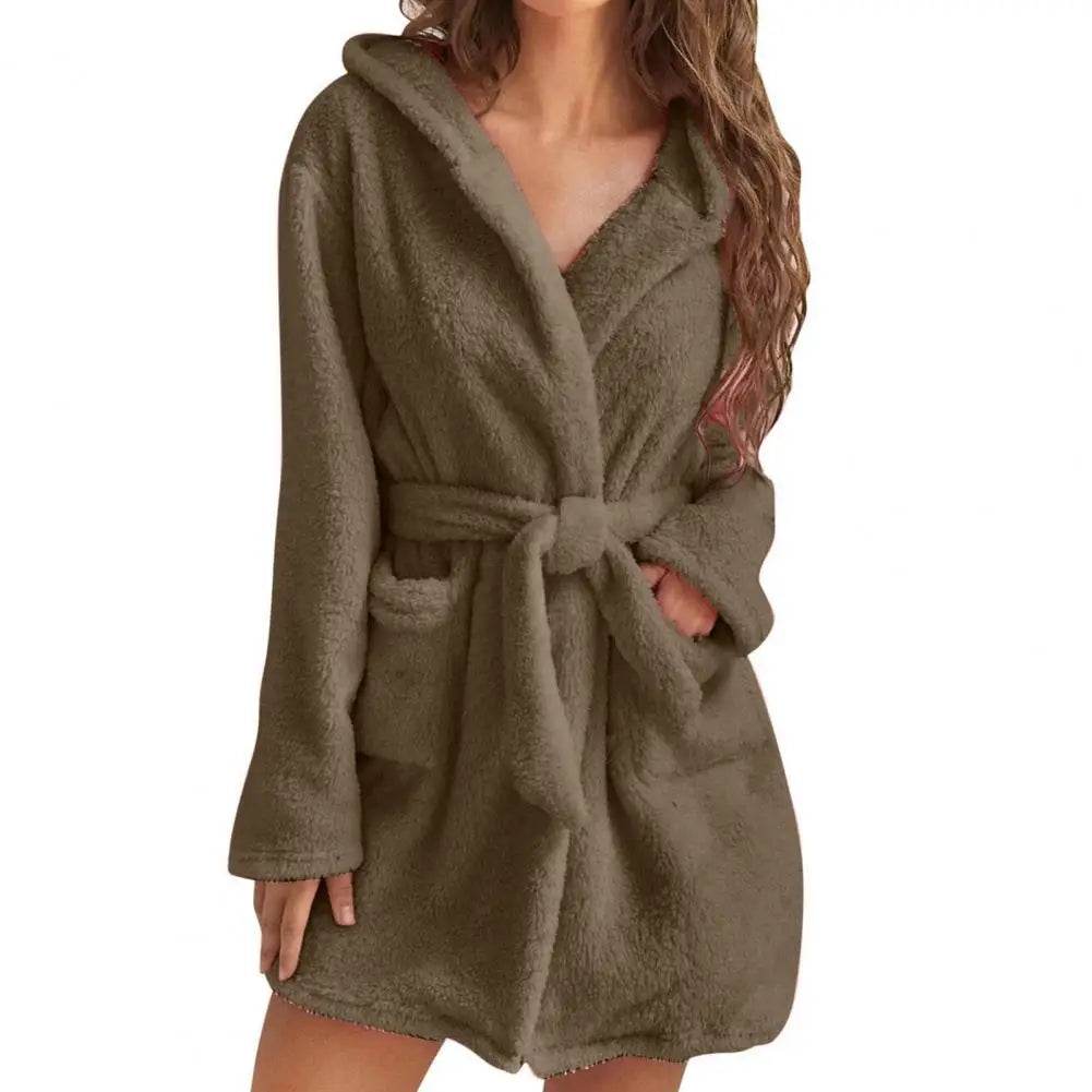 Hooded Plush Coral Fleece Women's Warm Nightgown - Omega Lifestyles