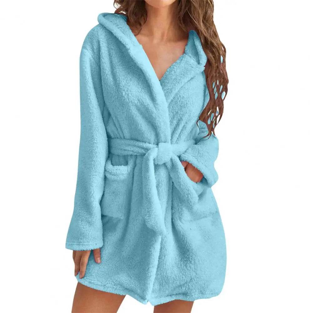 Hooded Plush Coral Fleece Women's Warm Nightgown - Omega Lifestyles