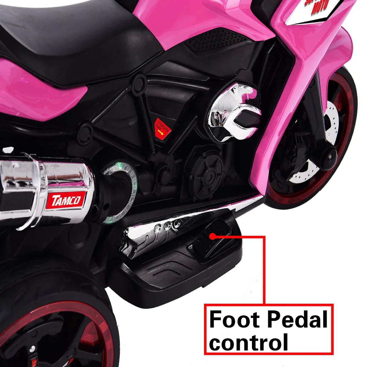 Kids 12V Pink Electric Ride-On Motorcycle With Lights - Omega Lifestyles
