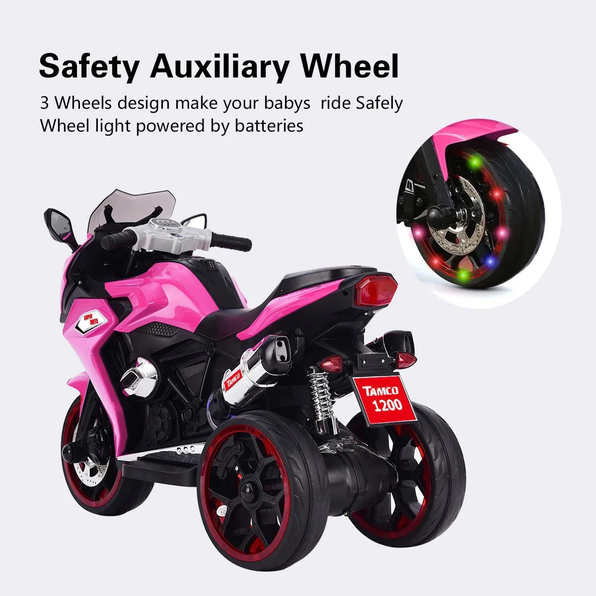 Kids 12V Pink Electric Ride-On Motorcycle With Lights - Omega Lifestyles