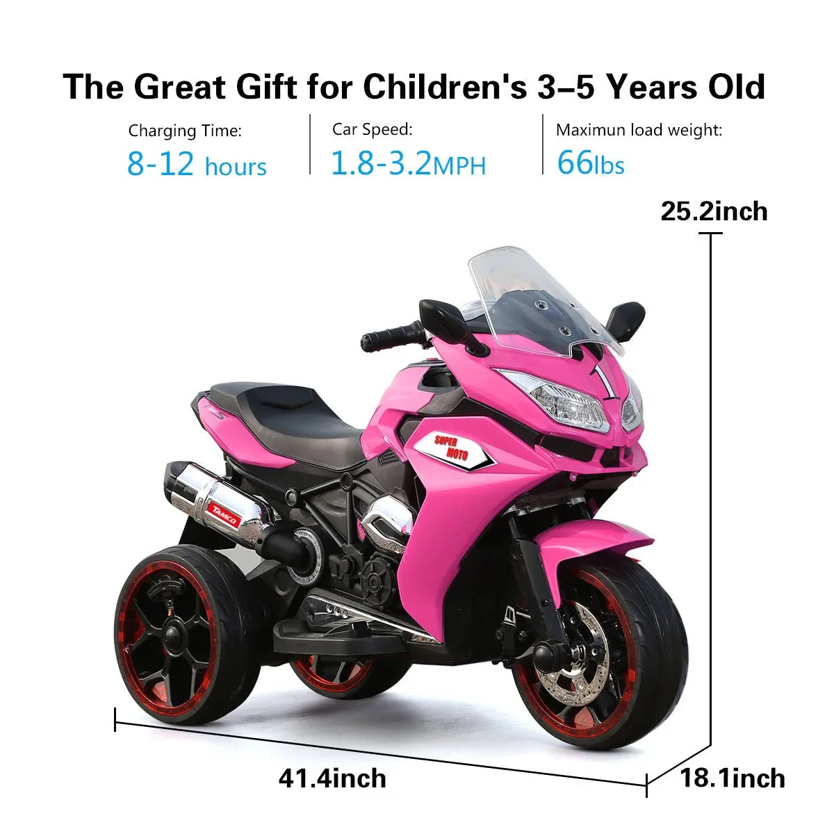 Kids 12V Pink Electric Ride-On Motorcycle With Lights - Omega Lifestyles