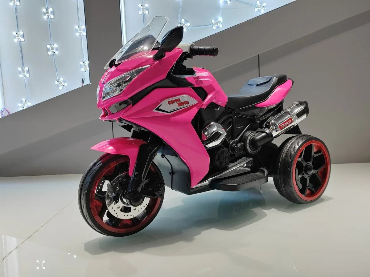Kids 12V Pink Electric Ride-On Motorcycle With Lights - Omega Lifestyles