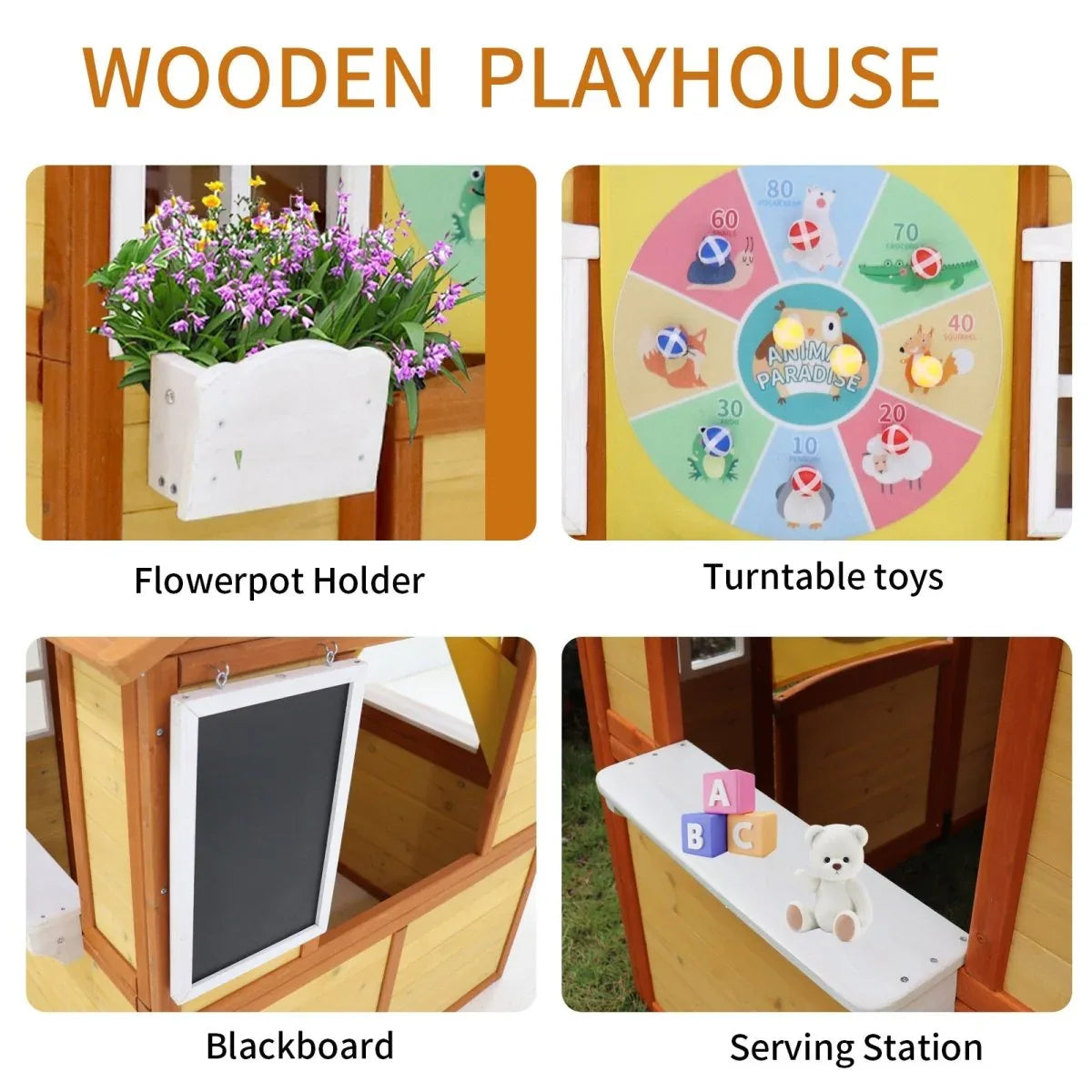 Kids Solid Wood Outdoor Playhouse With Working Doors Windows - Omega Lifestyles