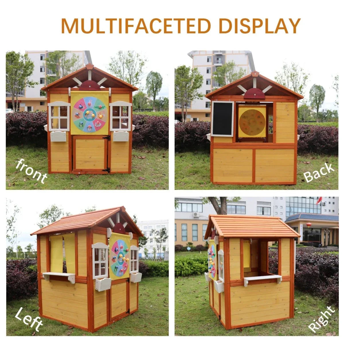 Kids Solid Wood Outdoor Playhouse With Working Doors Windows - Omega Lifestyles