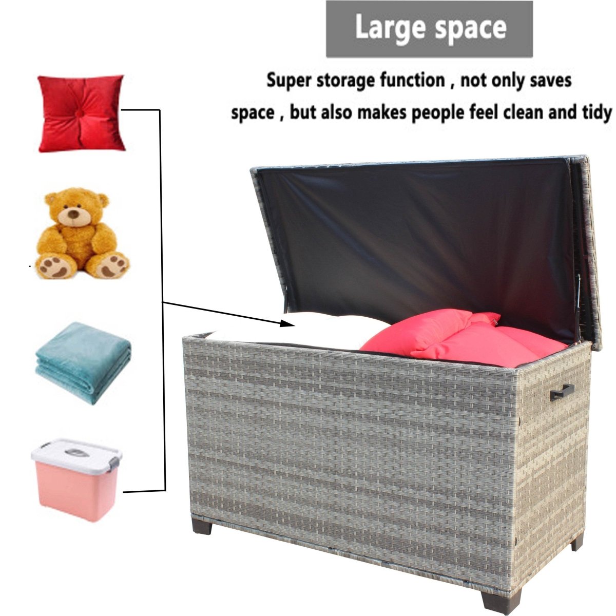 Large Grey Wicker Outdoor Patio Furniture Storage Box - Zenvia - Omega Lifestyles