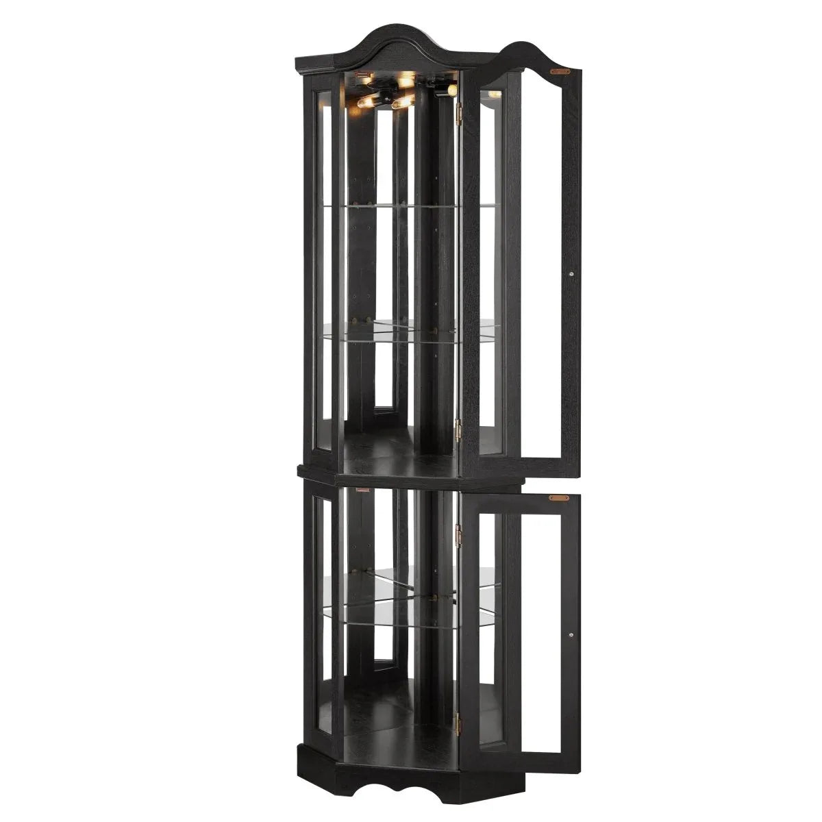 Lighted Corner Curio Cabinet With Tempered Glass Shelves - Omega Lifestyles