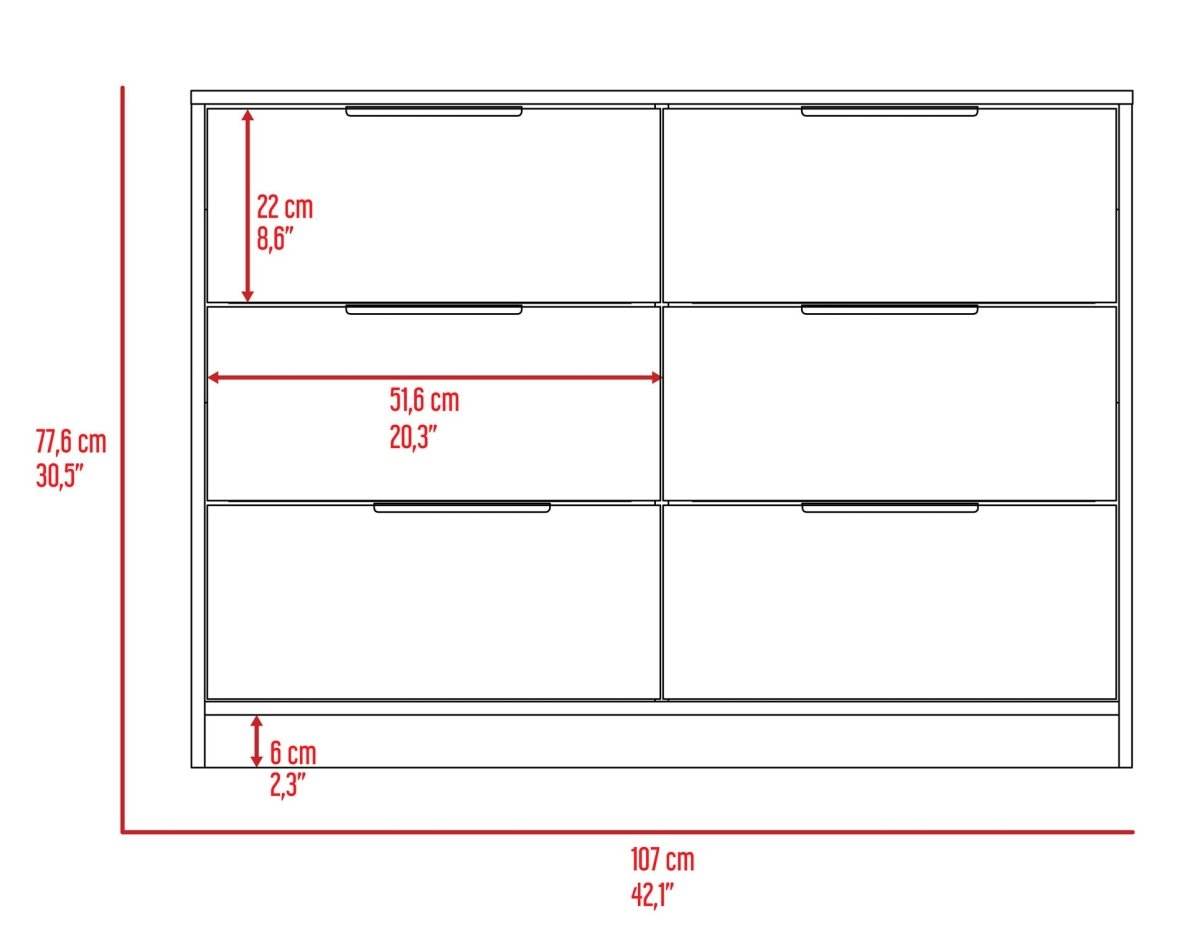 Modern 6-Drawer Pine And White Rectangle Dresser - Omega Lifestyles