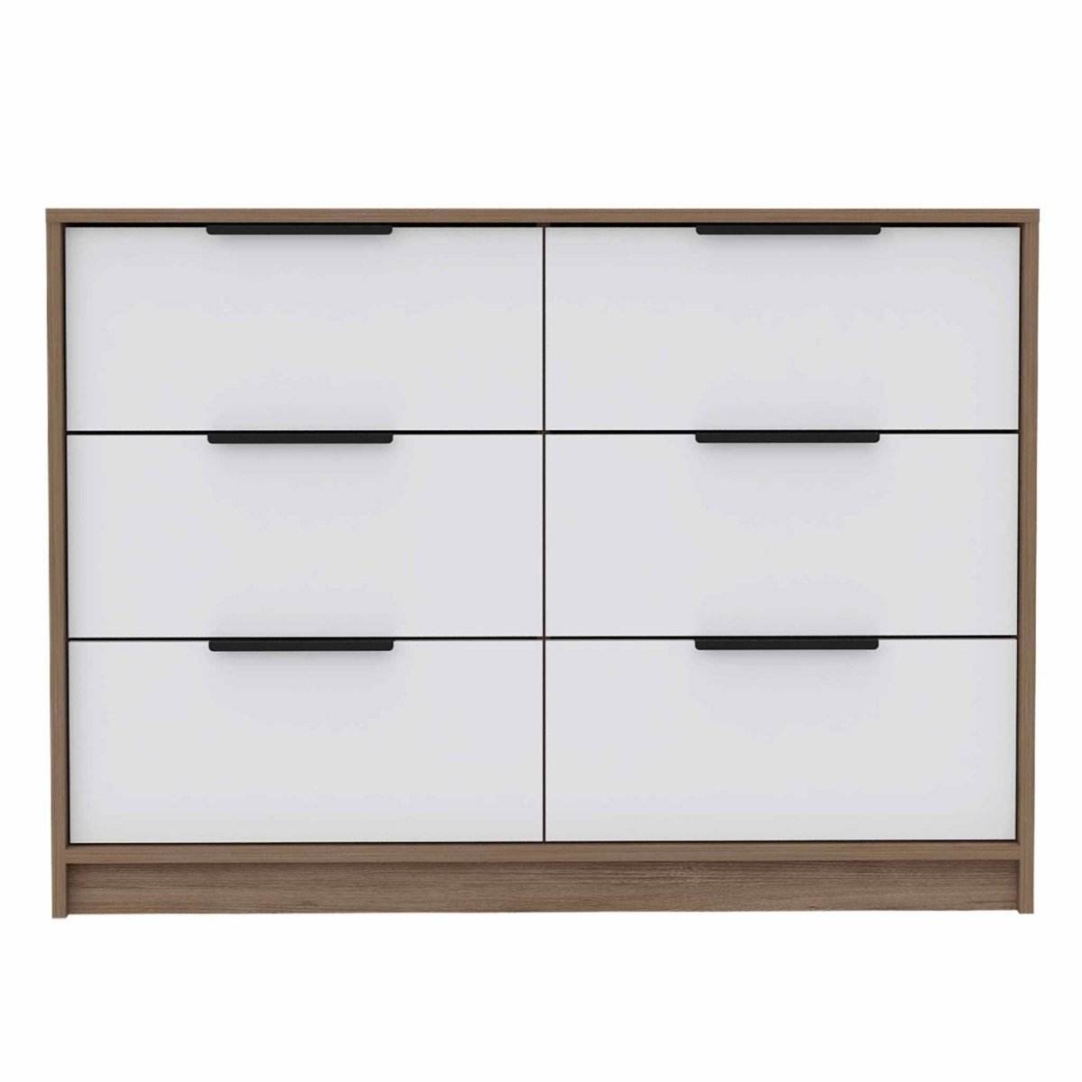 Modern 6-Drawer Pine And White Rectangle Dresser - Omega Lifestyles