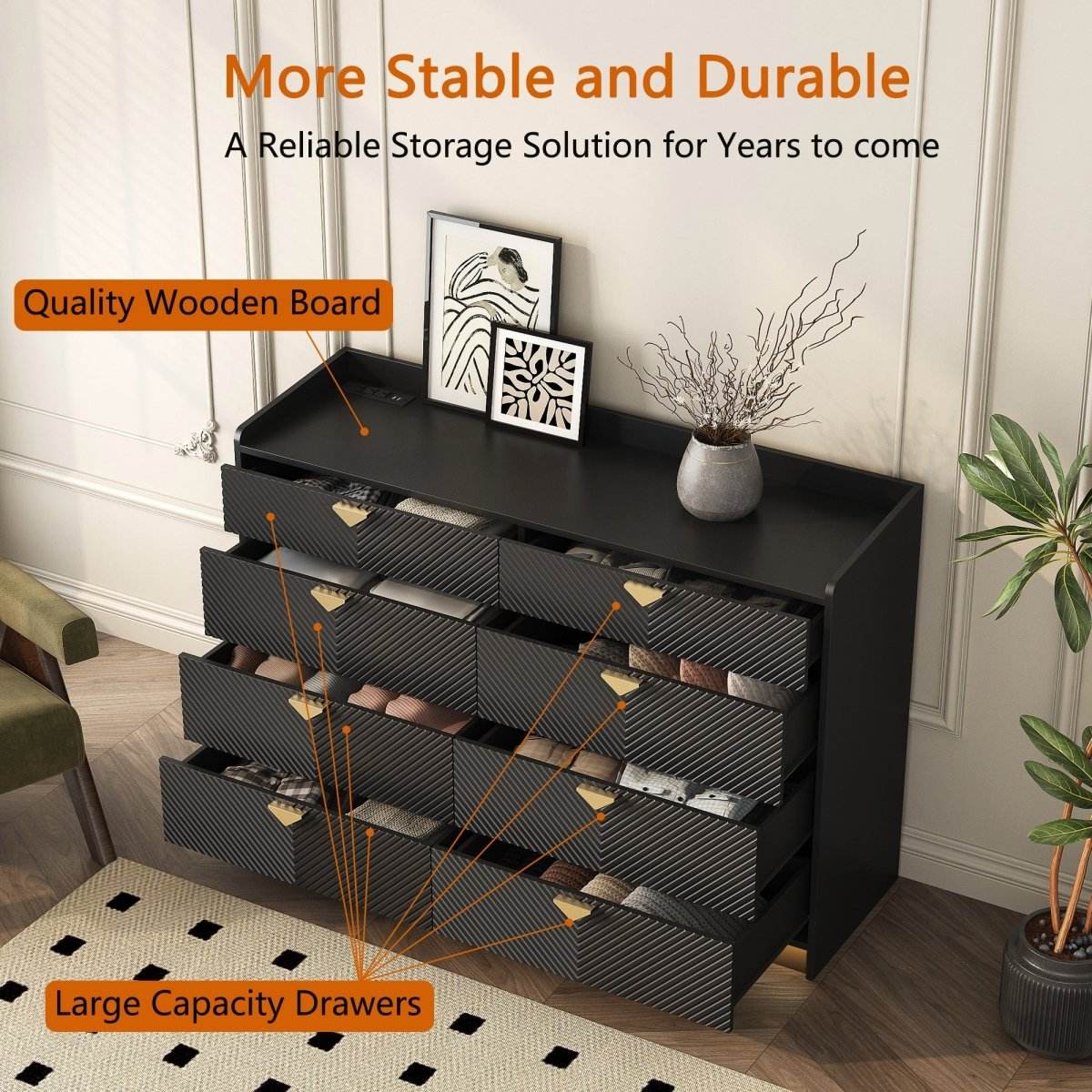 Modern 8 Drawer MDF Storage Dresser With LED - Sleep Galleria