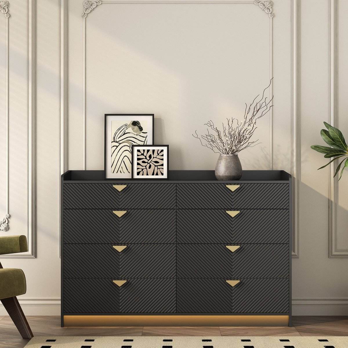 Modern 8 Drawer MDF Storage Dresser With LED - Sleep Galleria