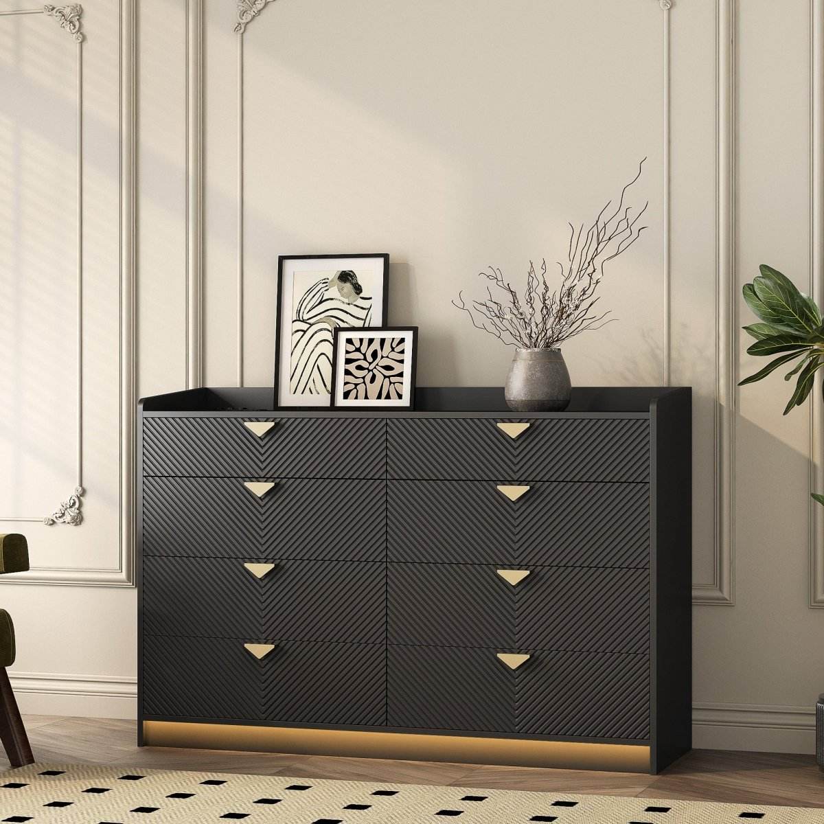 Modern 8 Drawer MDF Storage Dresser With LED - Sleep Galleria