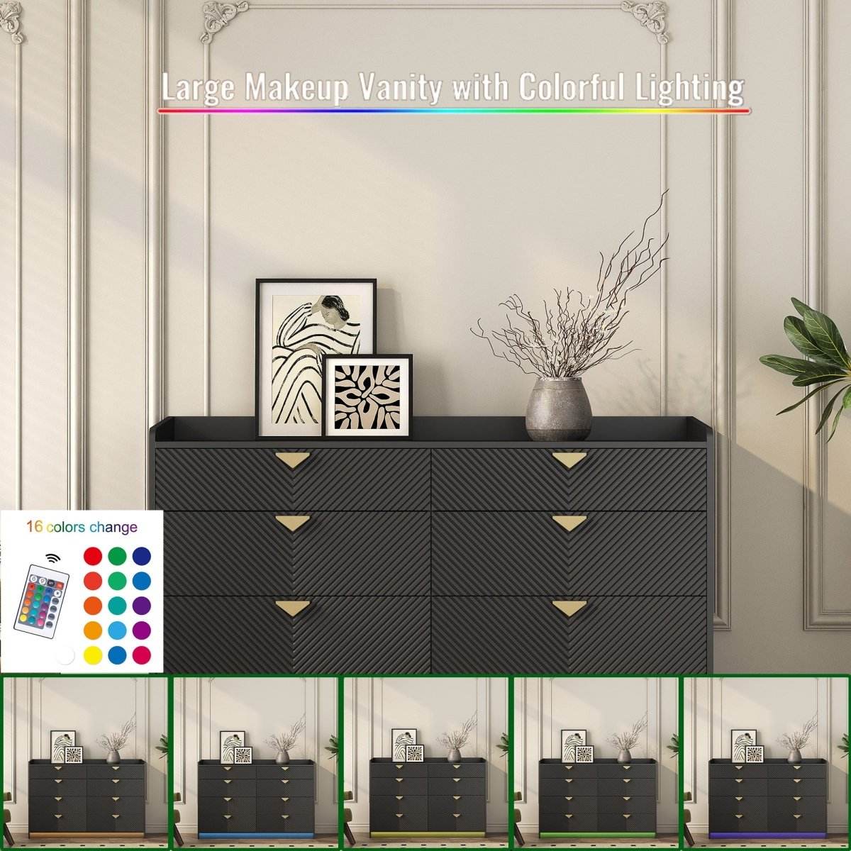 Modern 8 Drawer MDF Storage Dresser With LED - Sleep Galleria