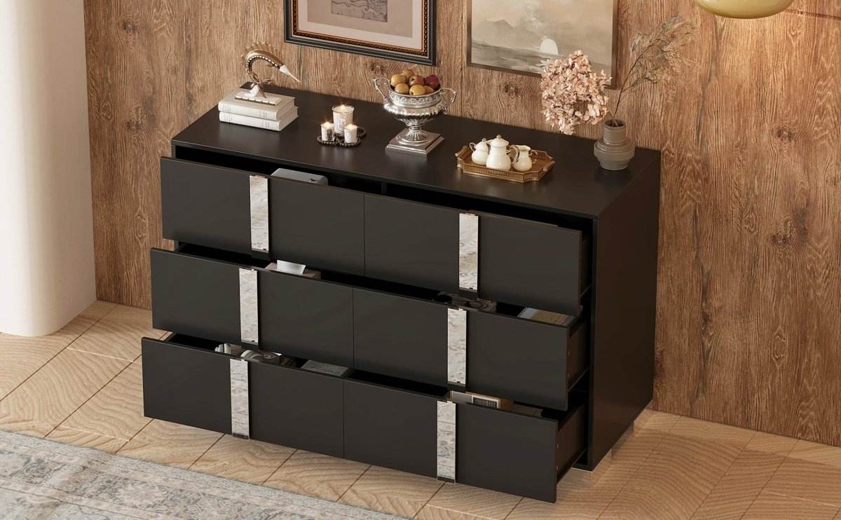 Modern Black MDF Metal 6-Drawer Storage Dresser - Sleep Galleria