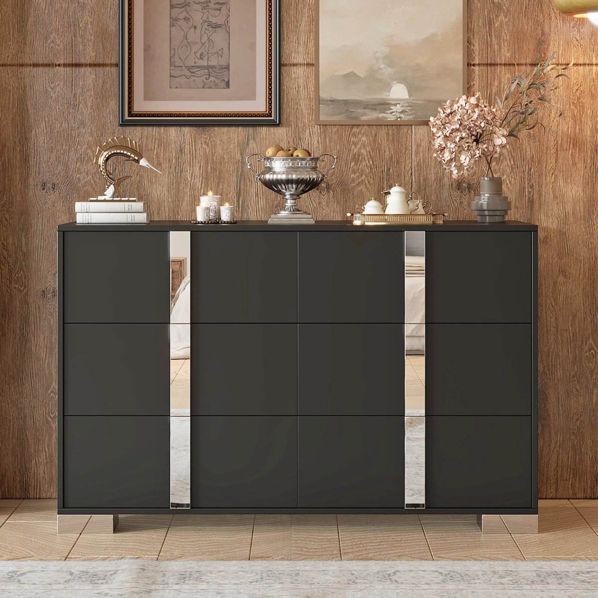 Modern Black MDF Metal 6-Drawer Storage Dresser - Sleep Galleria
