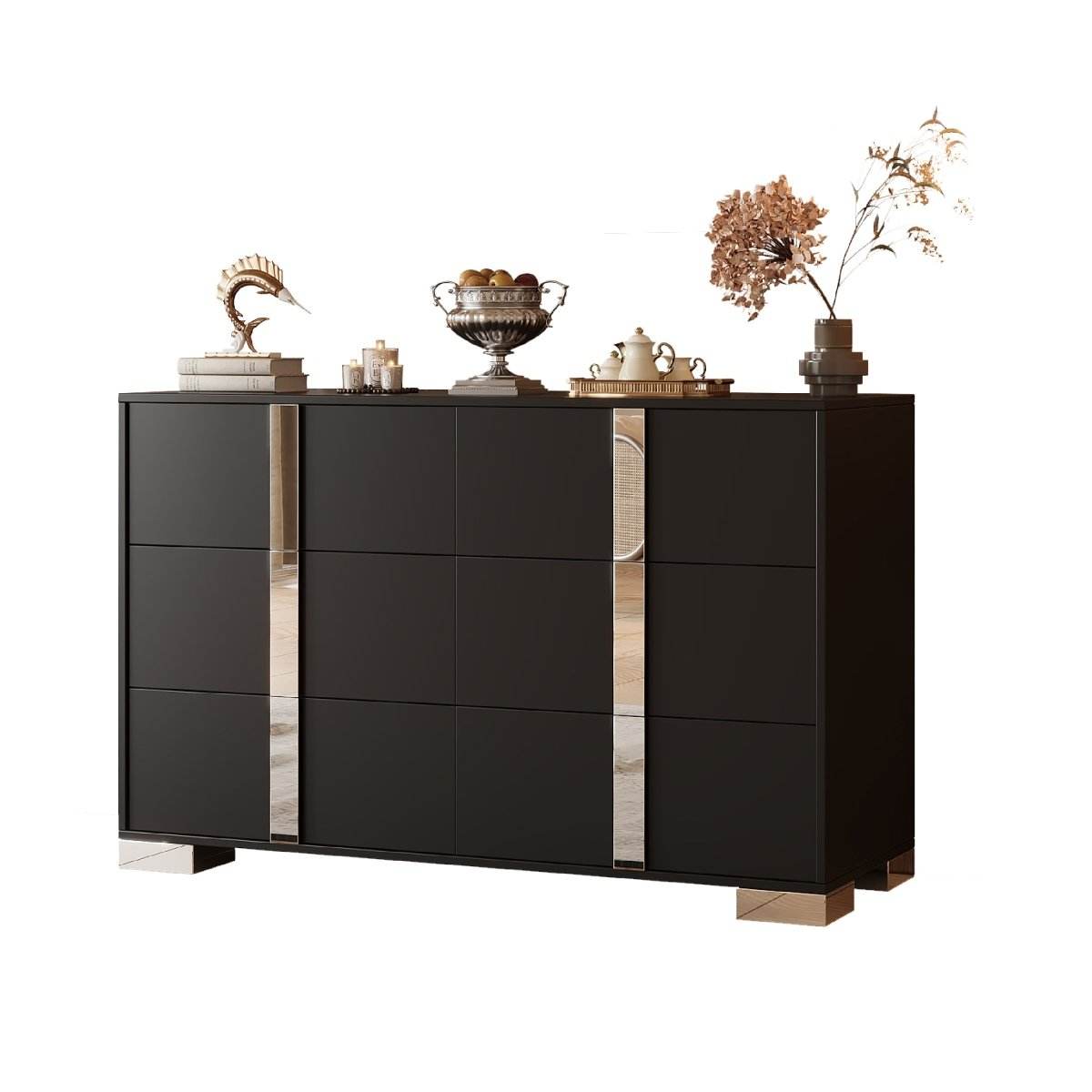 Modern Black MDF Metal 6-Drawer Storage Dresser - Sleep Galleria
