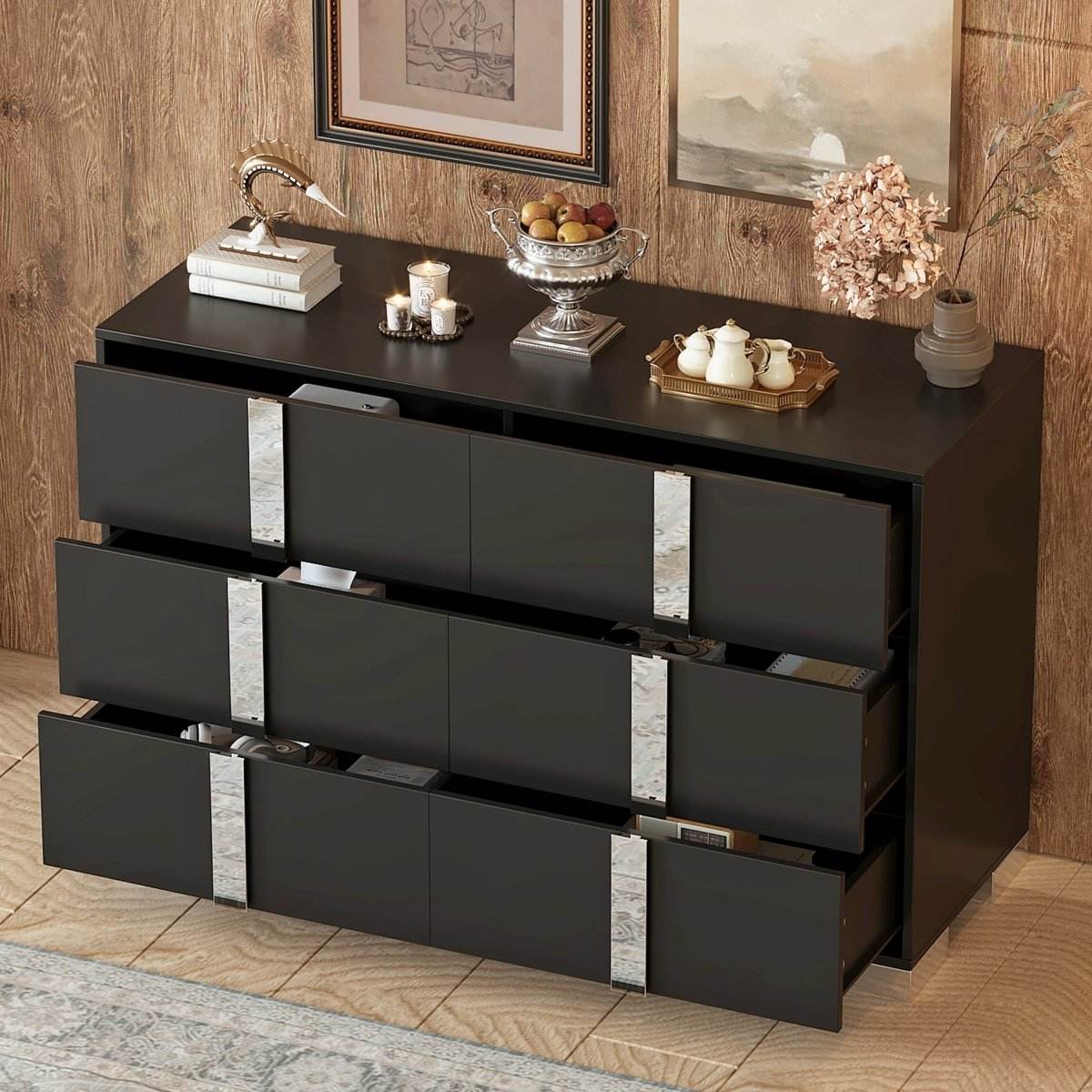 Modern Black MDF Metal 6-Drawer Storage Dresser - Sleep Galleria