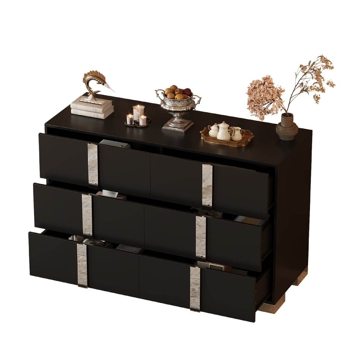 Modern Black MDF Metal 6-Drawer Storage Dresser - Sleep Galleria