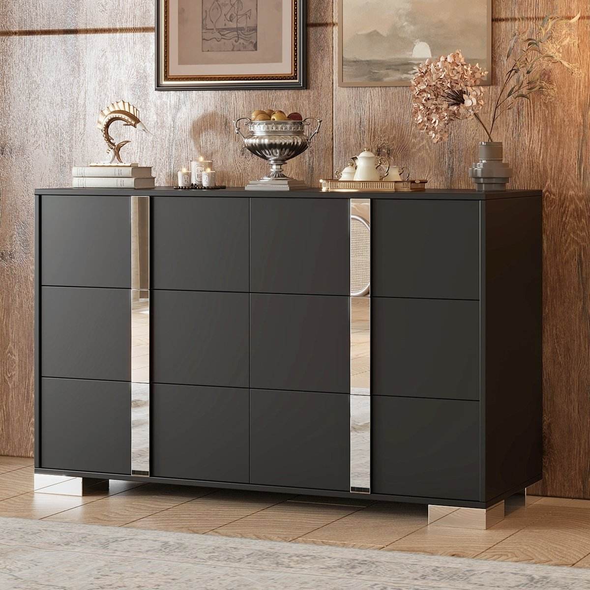 Modern Black MDF Metal 6-Drawer Storage Dresser - Sleep Galleria