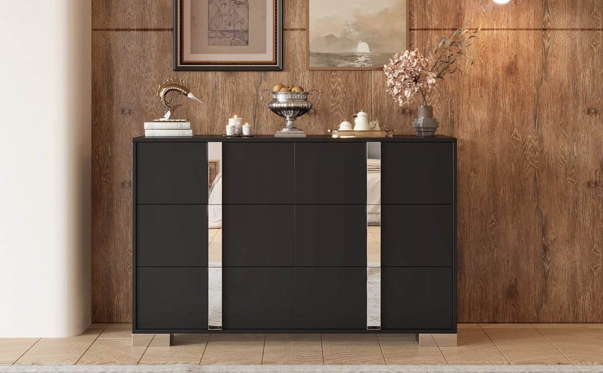 Modern Black MDF Metal 6-Drawer Storage Dresser - Sleep Galleria