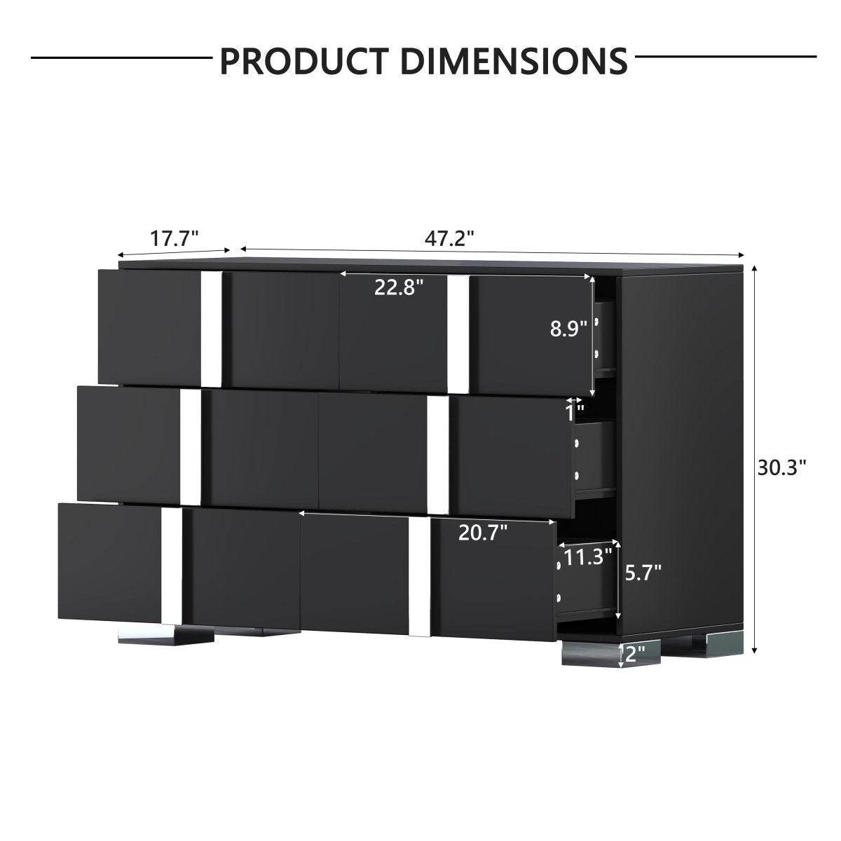 Modern Black MDF Metal 6-Drawer Storage Dresser - Sleep Galleria