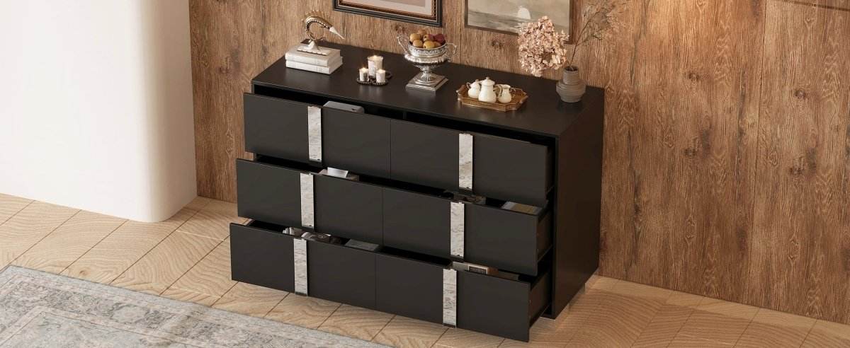 Modern Black MDF Metal 6-Drawer Storage Dresser - Sleep Galleria