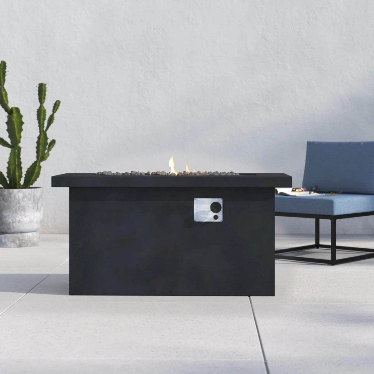Modern Charcoal Concrete Outdoor Propane Fire Pit Table - Zenvia - Omega Lifestyles