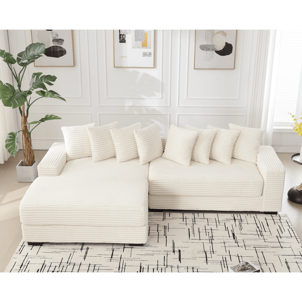 Modern Corduroy Modular Sofa With Pillows - Sleep Galleria