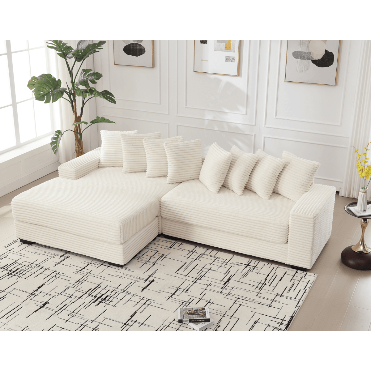 Modern Corduroy Modular Sofa With Pillows - Sleep Galleria