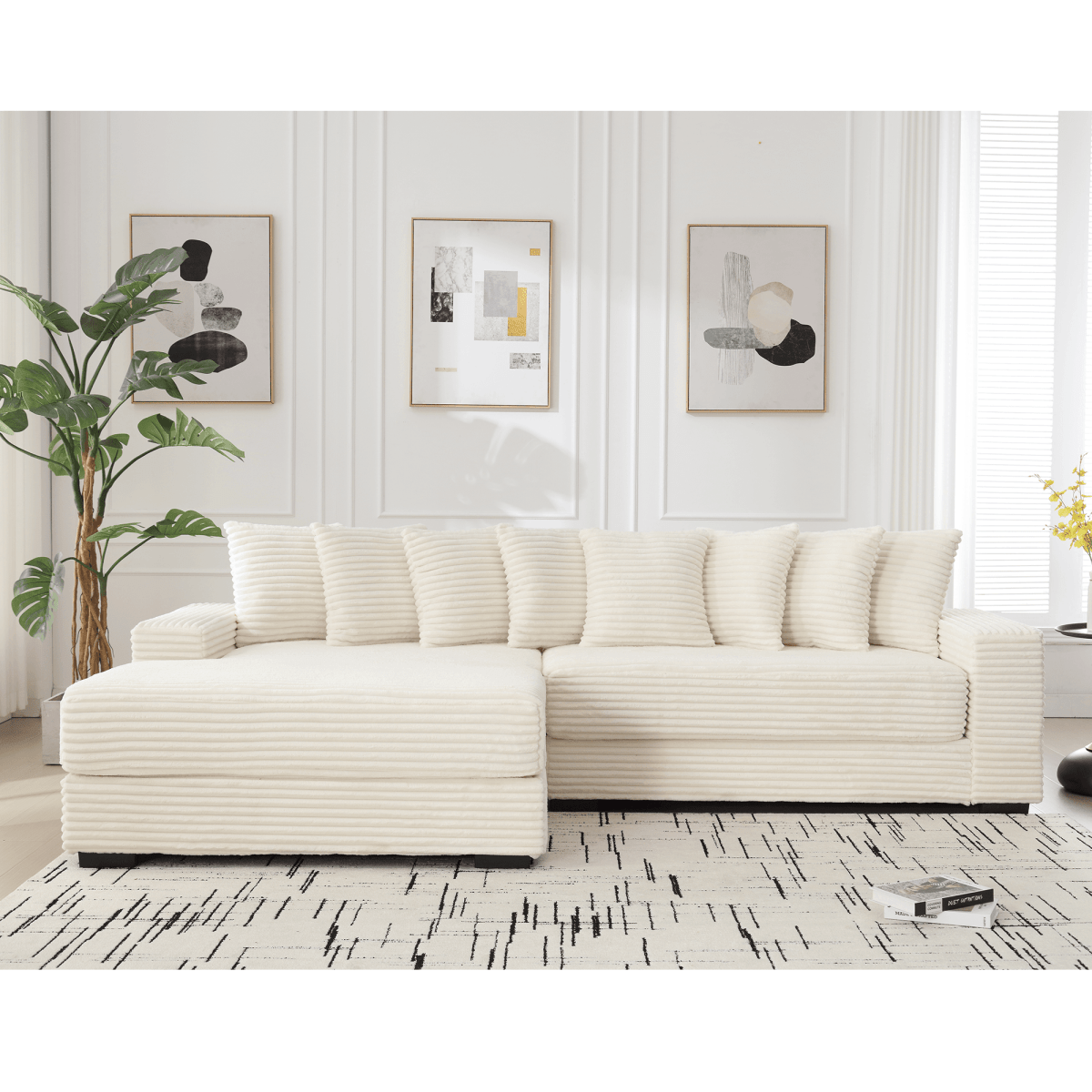Modern Corduroy Modular Sofa With Pillows - Sleep Galleria