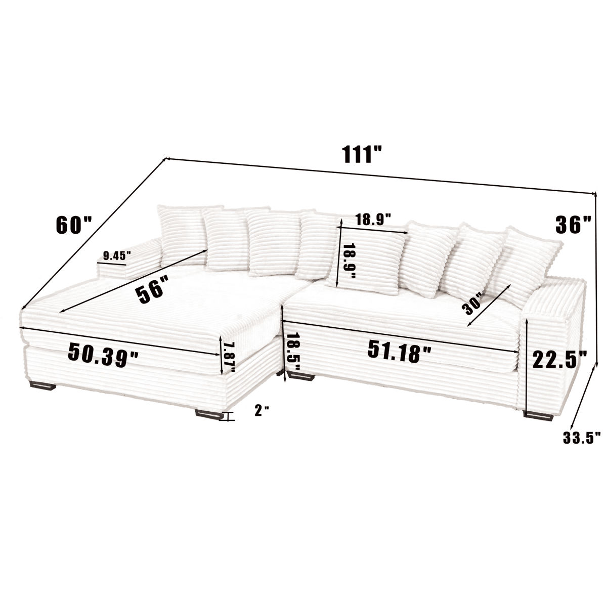 Modern Corduroy Modular Sofa With Pillows - Sleep Galleria